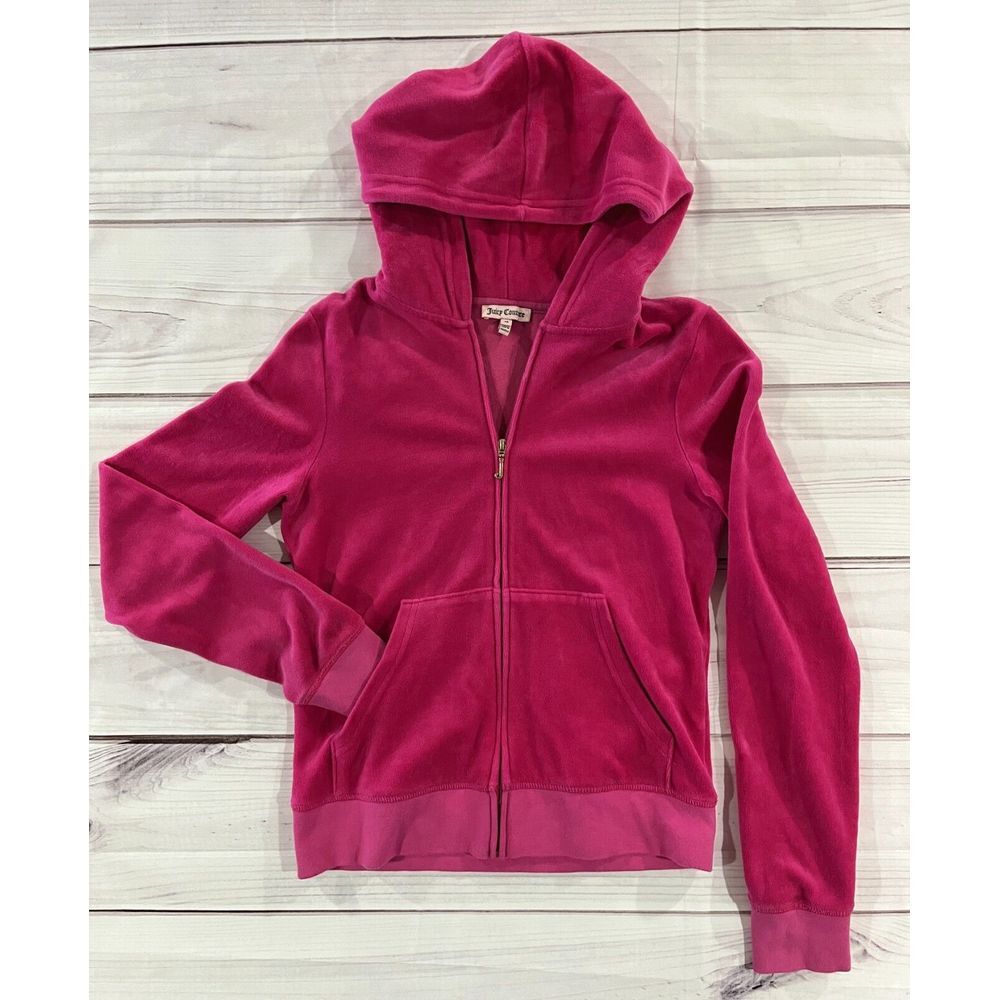 Y2K Juicy Couture P&G Jacket Women SizeM Pink Velvet Embroidered Hooded Full Zip